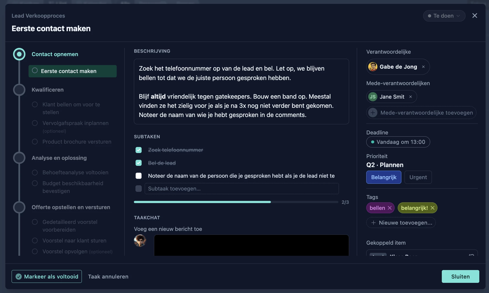 Stappen en acties